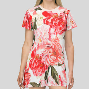 Floral T Shirt Dress - Peonies Watercolor