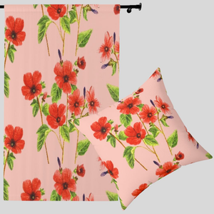 Zenny Curtains and Pillows - Poppies on Pink