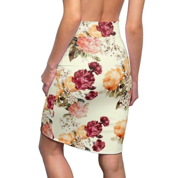 FLORAL GARDENIA CREAM - Pencil Skirt