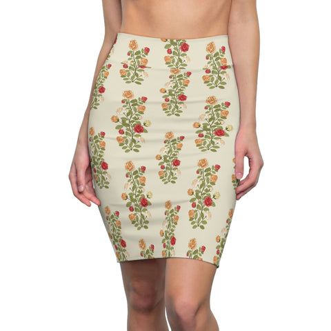 FLORAL ROSE BUSHES - Pencil Skirt