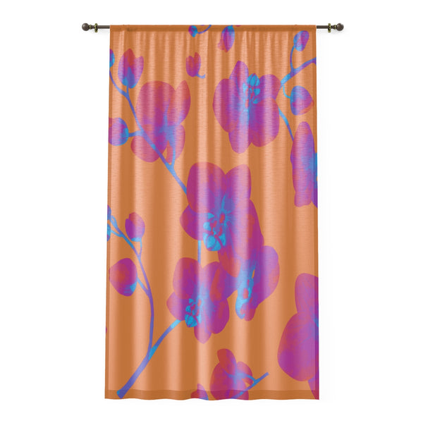PINK & ORANGE ORCHIDS - SHEER Window Curtain