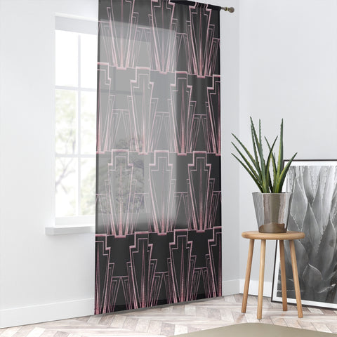 ART DECO PINK & BLACK - SHEER Window Curtain