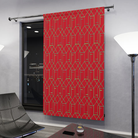 ART DECO RED & GOLD - BLACKOUT Window Curtain