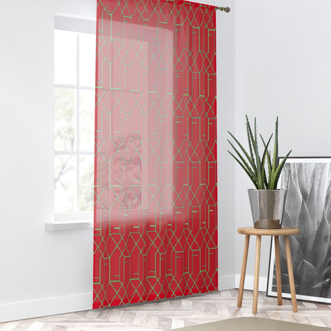 ART DECO RED & GOLD - SHEER Window Curtain