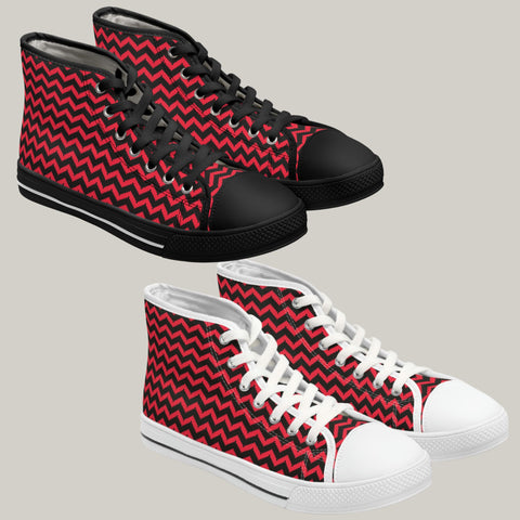 BB CHEVRON BLACK & RED - Women's High Top Sneakers Black and White Sole