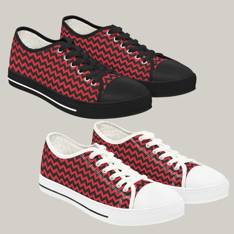 BB CHEVRON BLACK & RED - Women's Low Top Sneakers Black and White Sole