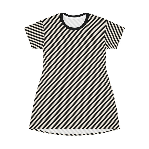BB STRIPED - BLACK & CREAM - T-Shirt Dress FRONT