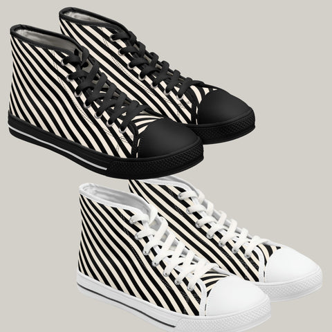 BB STRIPED - BLACK & CREAM - Women's High Top Sneakers Black and White Sole