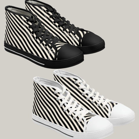 BB STRIPED - BLACK & CREAM - Women's Low Top Sneakers Black and White Soles