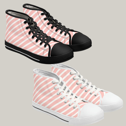 BB STRIPED - PINK & WHITE - Women's High Top Sneakers Black and White Sole