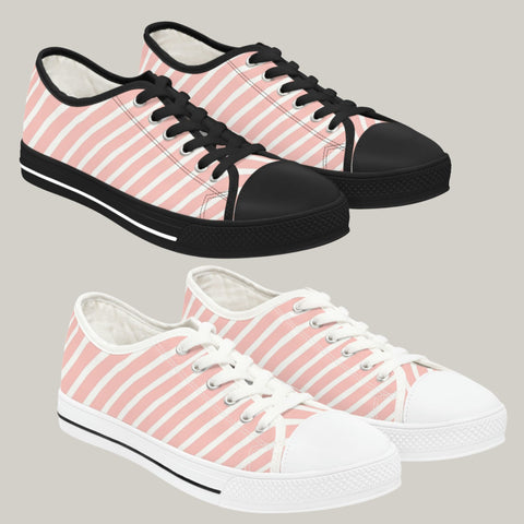 BB STRIPED - PINK & WHITE - Women's Low Top Sneakers Black and White Sole