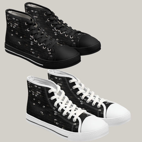 BLACK SEQUIN PRINT - Women's High Top Sneakers Black and White Sole