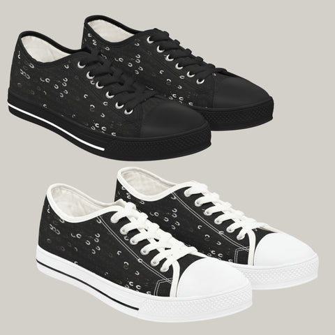 BLACK SEQUIN PRINT - Women's Low Top Sneakers Black and White Sole
