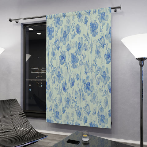 BLUE ANEMONE FLOWERS - BLACKOUT Window Curtain