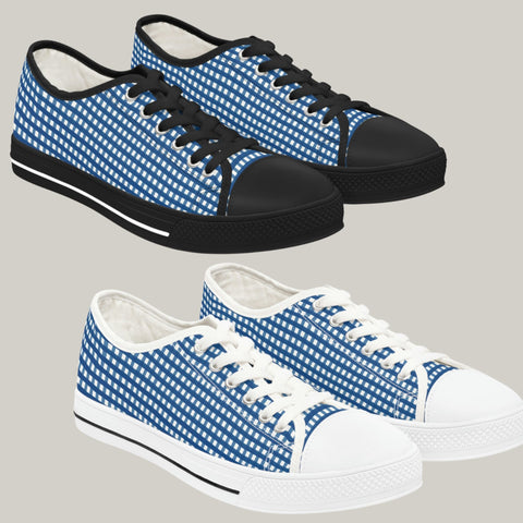BLUE GINGHAM - Women's Low Top Sneakers Black and White Sole