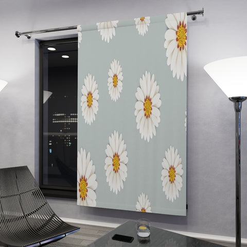 DAISIES PRINT ON BLUE GRAY BACKGROUND - BLACKOUT Window Curtains