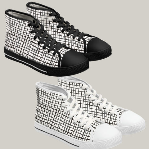 HIPPIE CHECK - Women's High Top Sneakers Black and White Soles