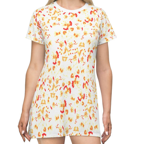 ORANGE FLORAL  - T-Shirt Dress