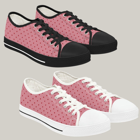 PINK ON PINK POLKA - Women's Low Top Sneakers Black and White Soles