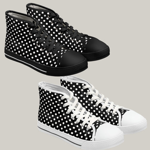PRETTY POLKA BLACK & WHITE - Women's High Top Sneakers Black and White Soles