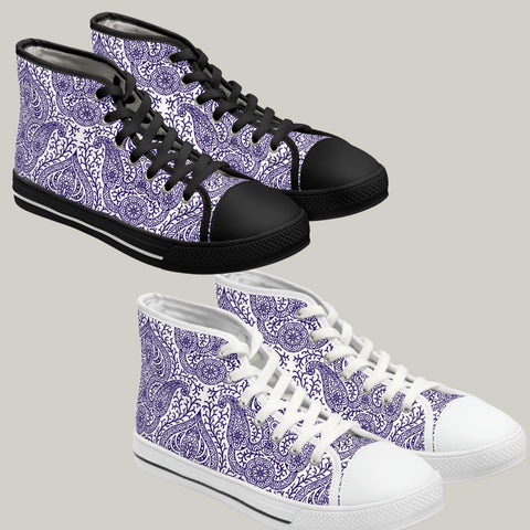 PURPLE ELE - Women's High Top Sneakers Black and White Sole