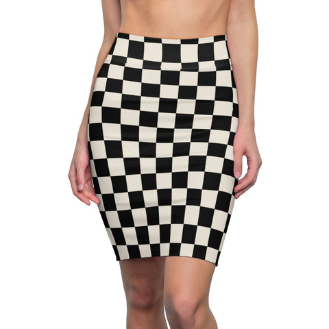 RACER CHECK - BLACK & CREAM - Pencil Skirt