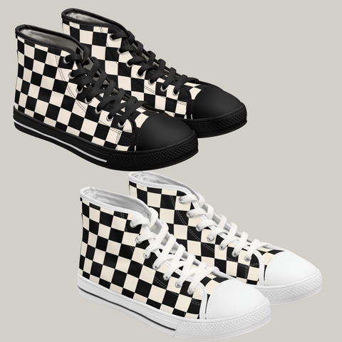 RACER CHECK - Women's High Top Sneakers Black and White Soles