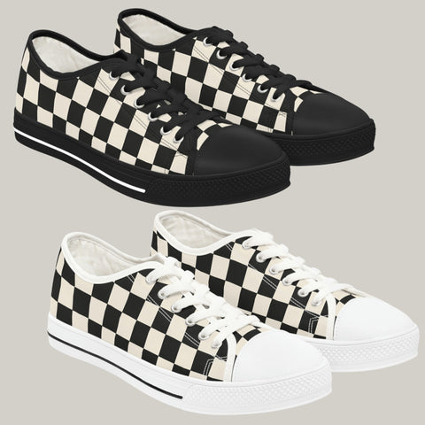 RACER CHECK - Women's Low Top Sneakers Black and White Soles