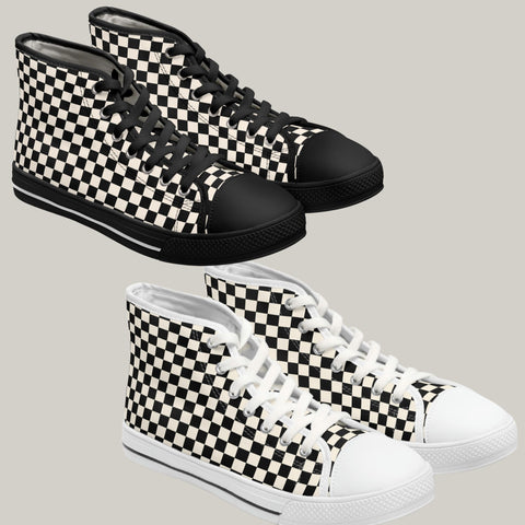 RACER CHECK BB - Women's High Top Sneakers Black and White Soles