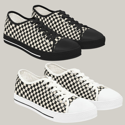 RACER CHECK BB - Women's Low Top Sneakers Black and White Sole