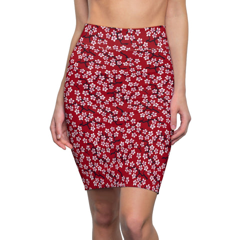 RED CHERRY BLOSSOM - Pencil Skirt