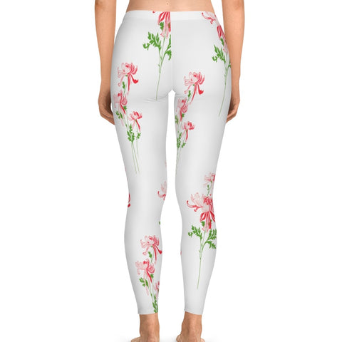 RED FLOWERS & WHITE - Stretchy Leggings