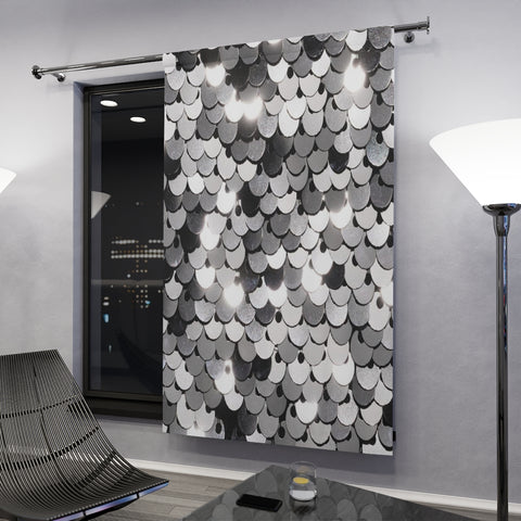 SHINY SILVER SEQUIN PRINT -BLACKOUT Window Curtain