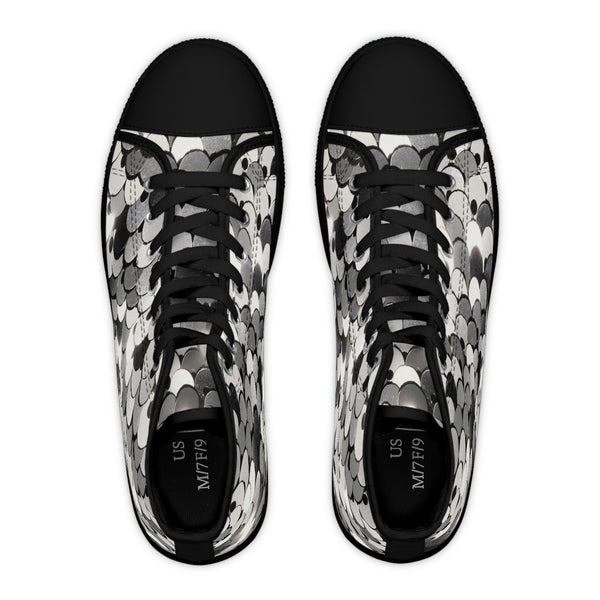 SHINY SILVER SEQUIN PRINT - Women's High Top Sneakers Black Sole