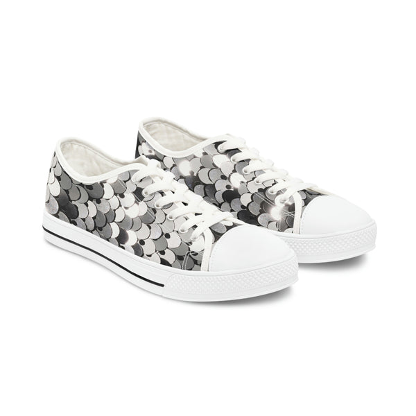SHINY SILVER SEQUIN PRINT - Women's Low Top Sneakers White Sole