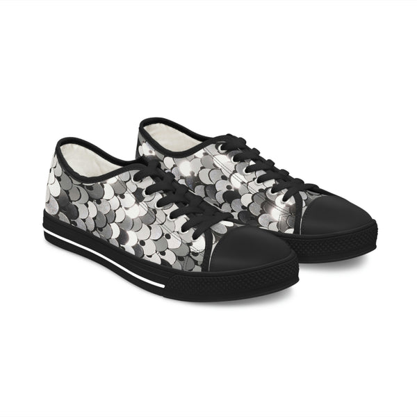 SHINY SILVER SEQUIN PRINT - Women's Low Top Sneakers Black Sole