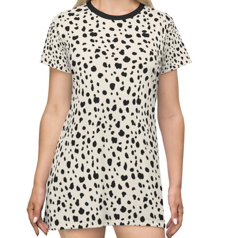 SPOTTED - BLACK & CREAM - T-Shirt Dress FRONT