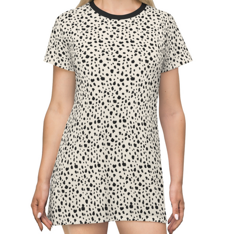 SPOTTED & CREAM BLACK COLLAR - T-Shirt Dress FRONT