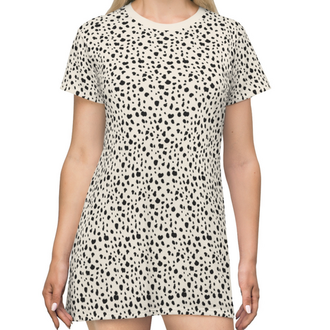 SPOTTED & CREAM COLLAR - T-Shirt Dress FRONT