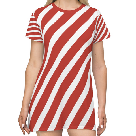 STRIPED - RED & CREAM - T-Shirt Dress FRONT