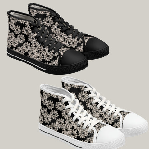 SWEET DAISY BLACK - Women's High Top Sneakers Black and White Sole