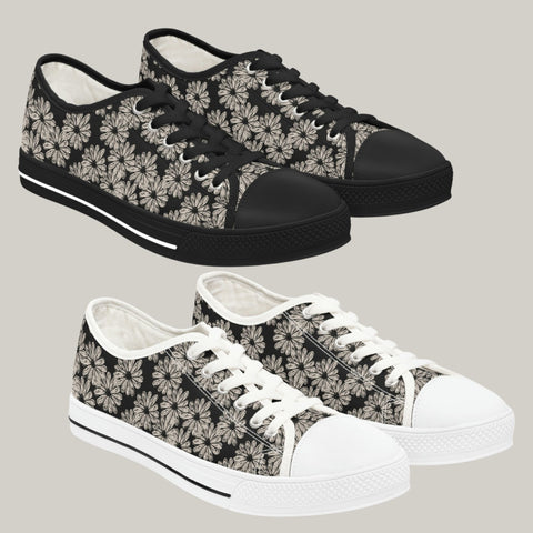 SWEET DAISY BLACK - Women's Low Top Sneakers Black and White Sole