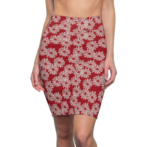 SWEET DAISY RED - Pencil Skirt