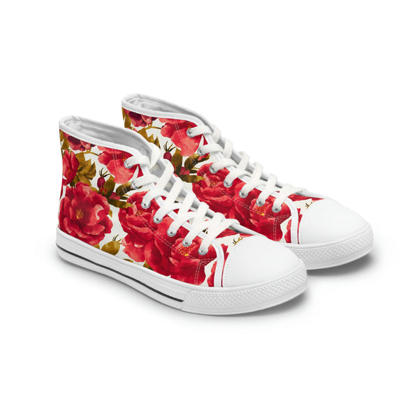 VINTAGE ROSES - Women's High Top Sneakers White Sole