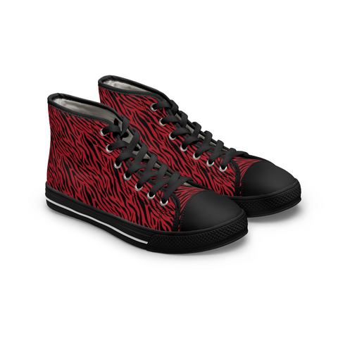 ZEBRA BLACK & RED - Women's High Top Sneakers Black Sole