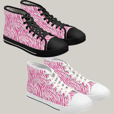 ZEBRA PINK - Women's High Top Sneakers Black and White Sole