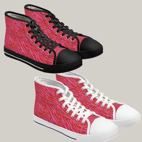 ZEBRA RED & PINK- Women's High Top Sneakers Black and White Soles