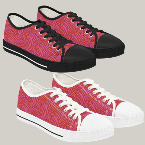ZEBRA RED & PINK - Women's Low Top Sneakers Black and White Soles