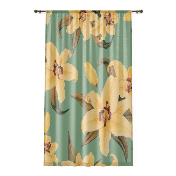 WHITE LILY & BLUE - SHEER Window Curtain