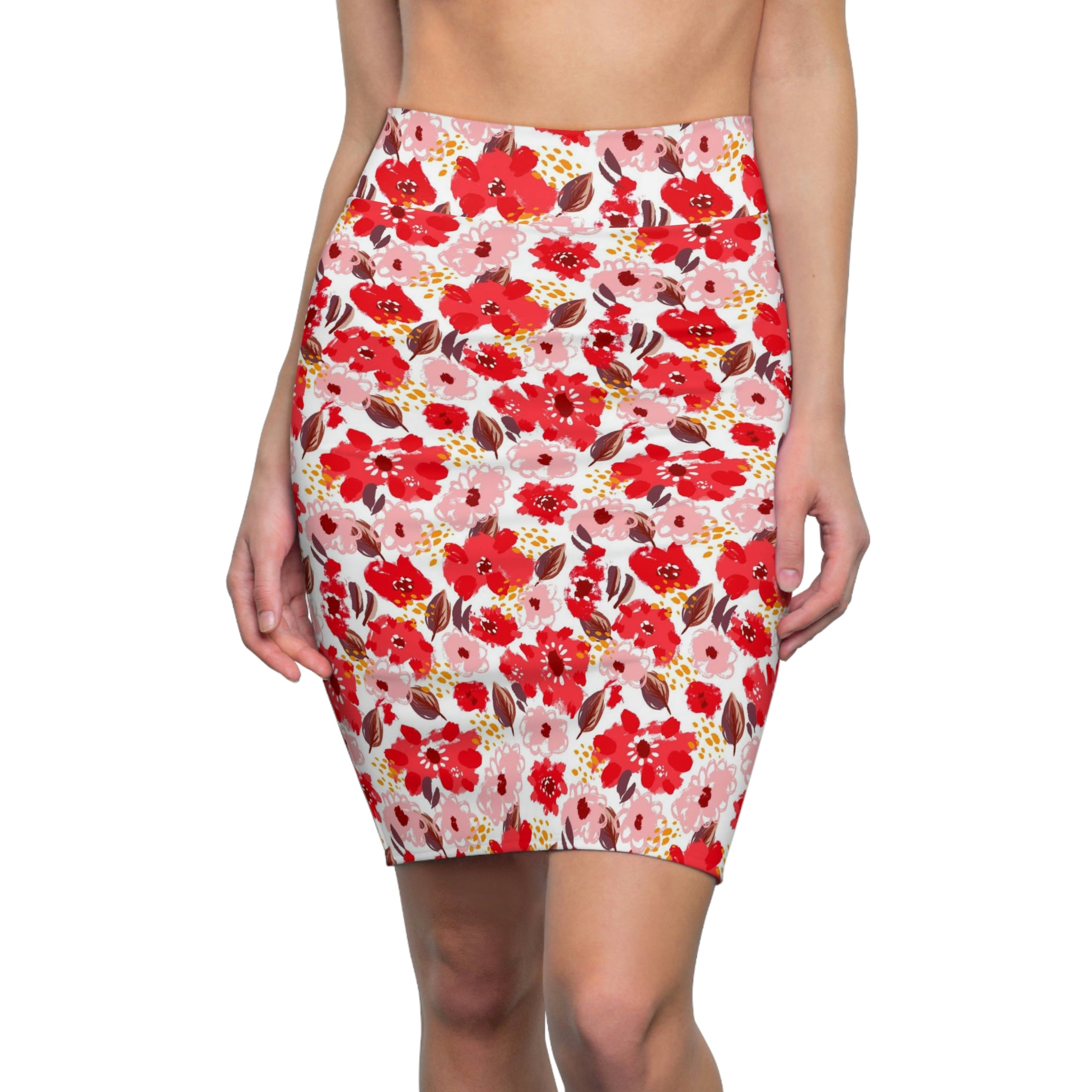 FLORAL FIELD RED - Pencil Skirt